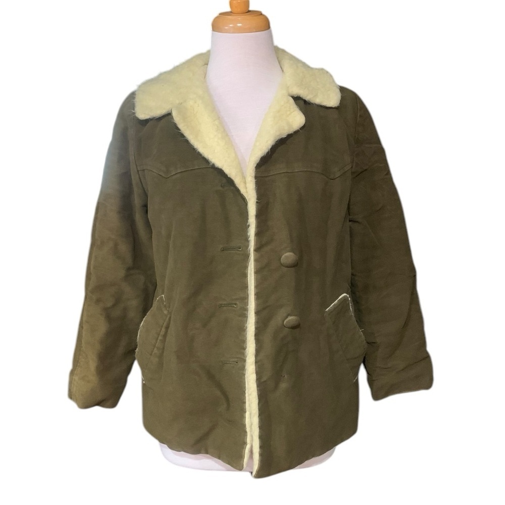 ❤️Vintage 50’s era olive green Sherpa lined button up jacket size small